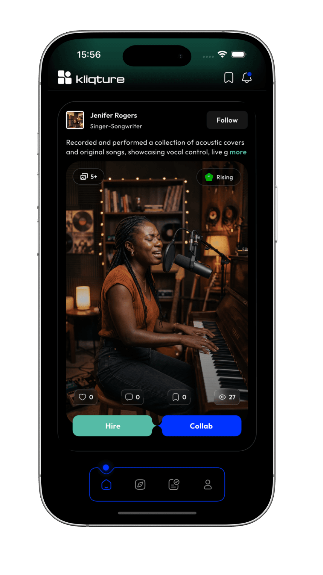 Professional singer-songwriter post with portfolio media and reputation signals