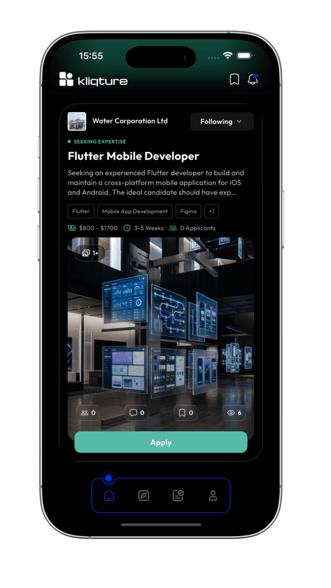 Kliqture engagement post showing a business seeking expertise